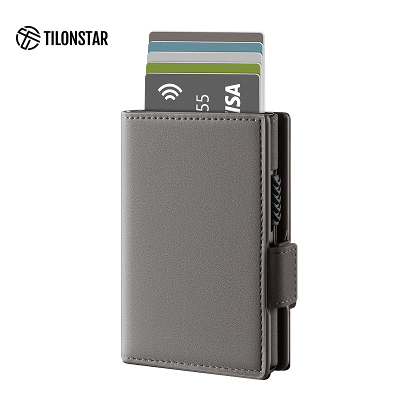 TVC317- Side Slider Mechanism, Bifold Leather Credit Card Holder Wallet With AirTag Protection Case