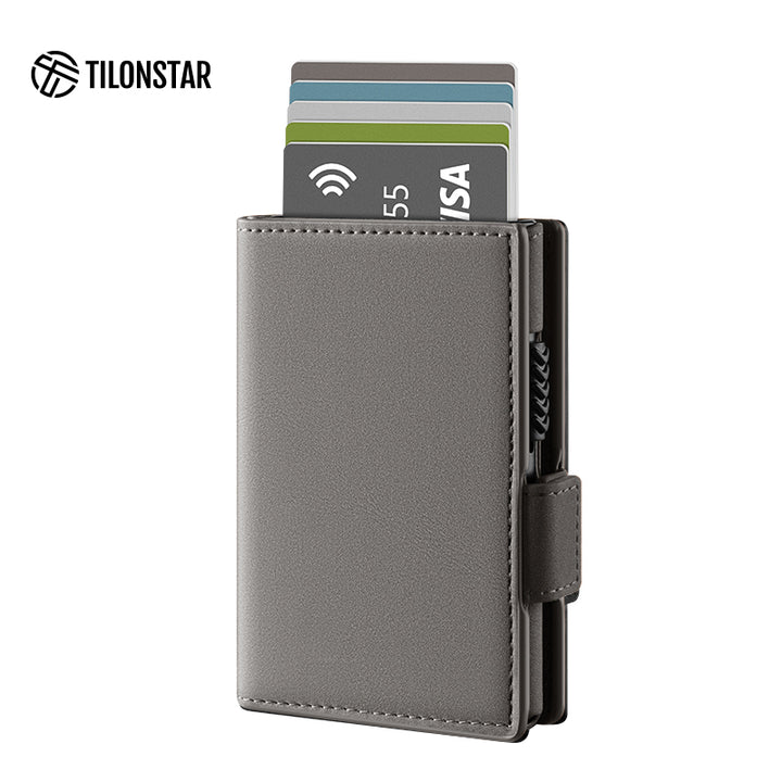 TVC317- Side Slider Mechanism, Bifold Leather Credit Card Holder Wallet With AirTag Protection Case