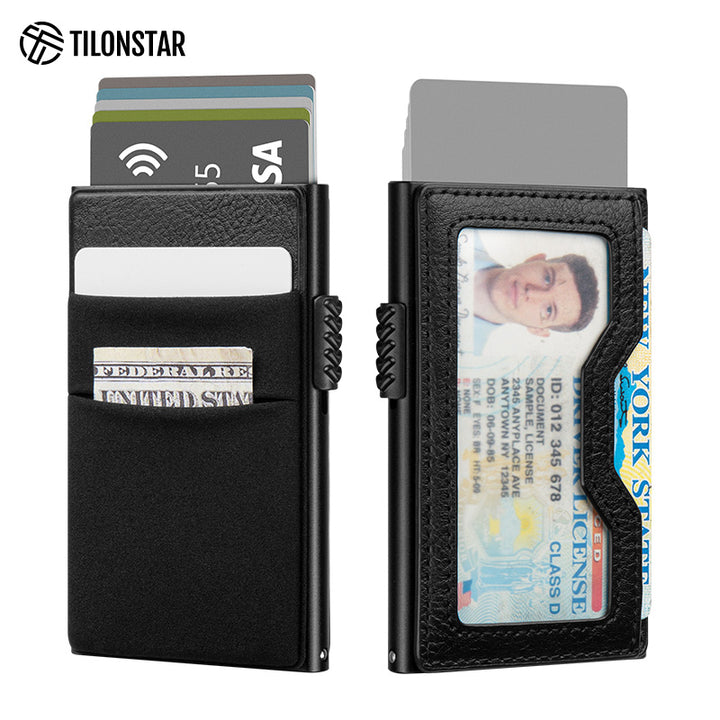 TVC326- Elastic Cloth Slot & Leather Visible Window For Cash, Coins, and ID Cards Card Holder