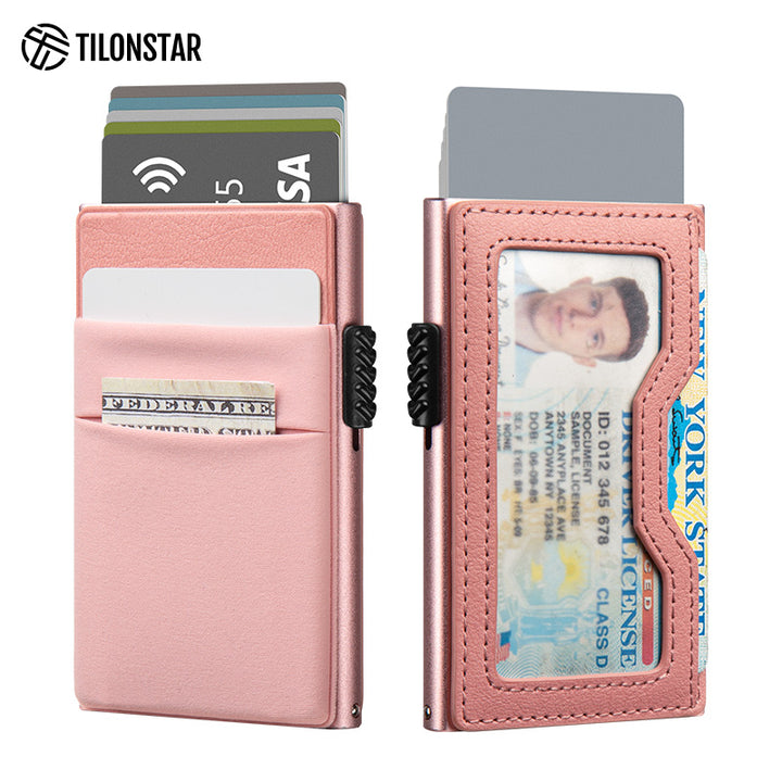 TVC326- Elastic Cloth Slot & Leather Visible Window For Cash, Coins, and ID Cards Card Holder