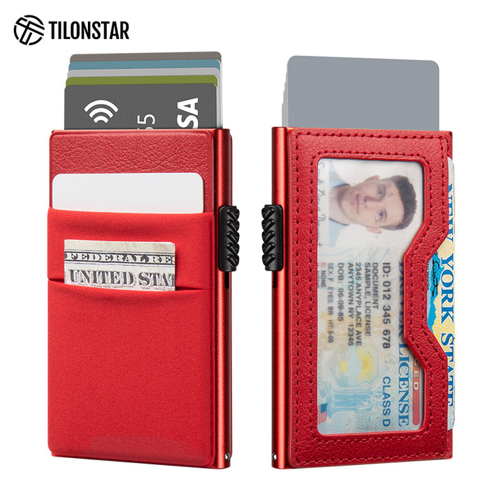 TVC326- Elastic Cloth Slot & Leather Visible Window For Cash, Coins, and ID Cards Card Holder