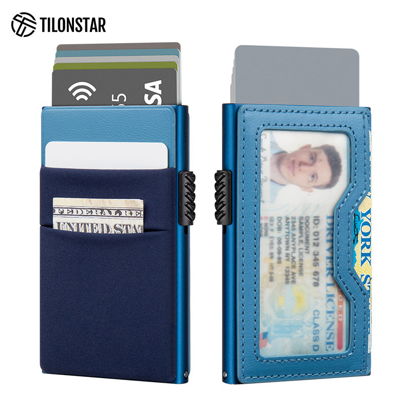 TVC326- Elastic Cloth Slot & Leather Visible Window For Cash, Coins, and ID Cards Card Holder