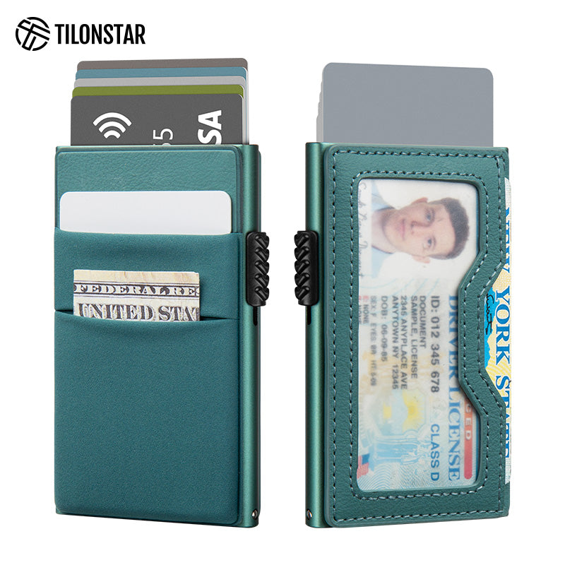 TVC326- Elastic Cloth Slot & Leather Visible Window For Cash, Coins, and ID Cards Card Holder