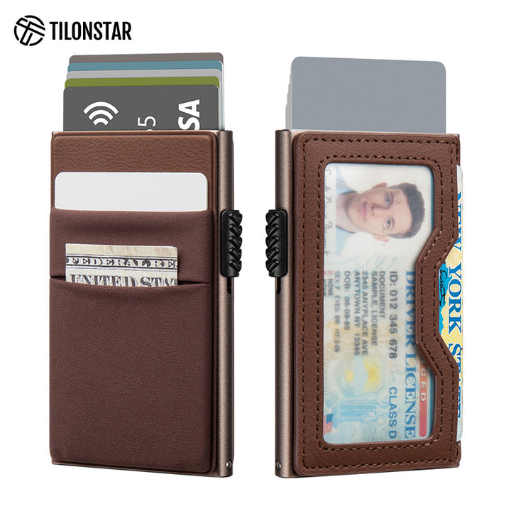 TVC326- Elastic Cloth Slot & Leather Visible Window For Cash, Coins, and ID Cards Card Holder