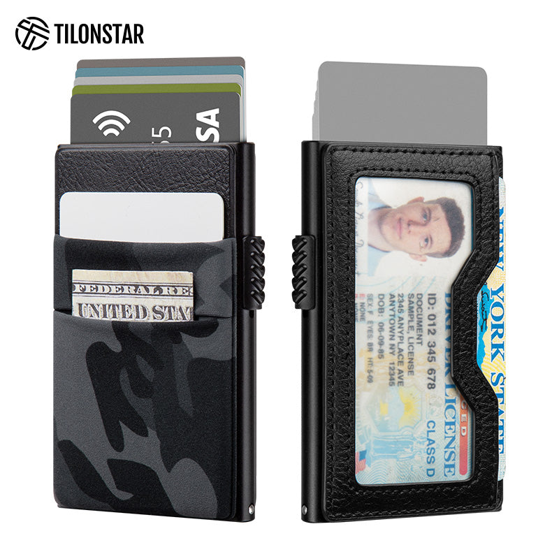 TVC326- Elastic Cloth Slot & Leather Visible Window For Cash, Coins, and ID Cards Card Holder