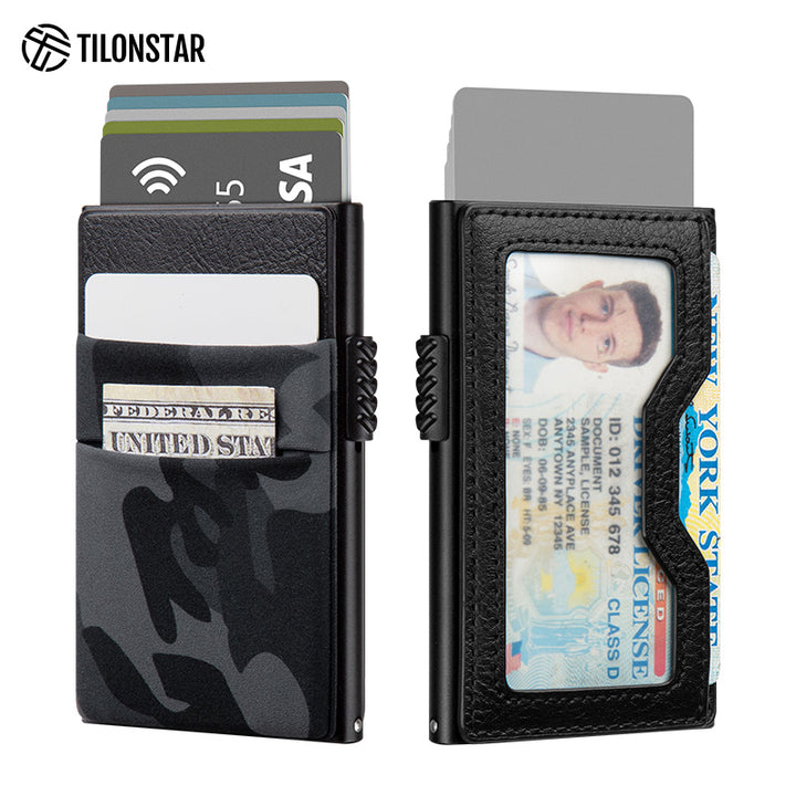 TVC326- Elastic Cloth Slot & Leather Visible Window For Cash, Coins, and ID Cards Card Holder