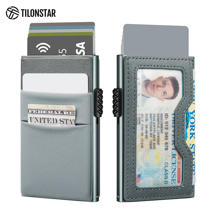 TVC326- Elastic Cloth Slot & Leather Visible Window For Cash, Coins, and ID Cards Card Holder