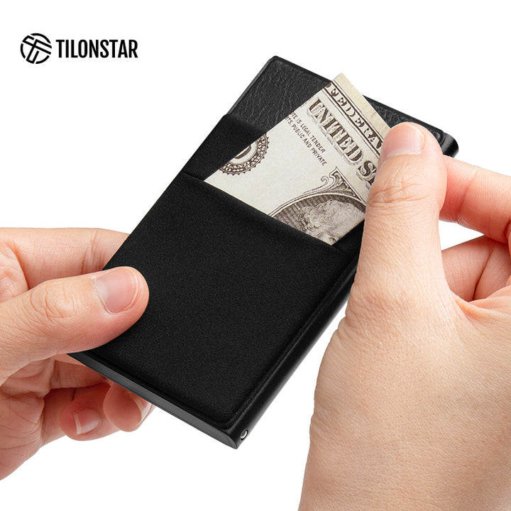 TVC326- Elastic Cloth Slot & Leather Visible Window For Cash, Coins, and ID Cards Card Holder