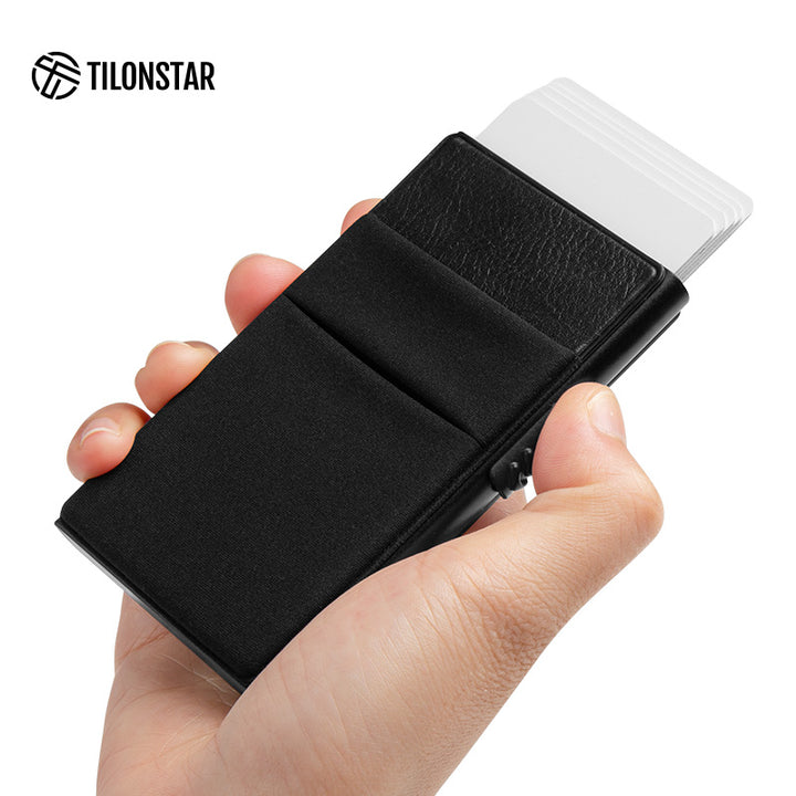 TVC326- Elastic Cloth Slot & Leather Visible Window For Cash, Coins, and ID Cards Card Holder