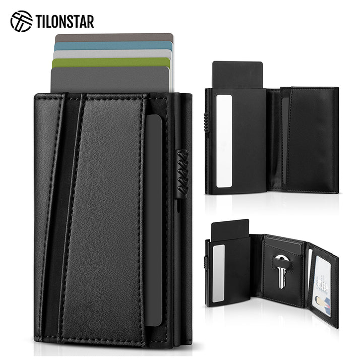 TVC334 - RFID Blocking Minimalist Mens Wallet Pop Up with Coin Pocket and Key Slot