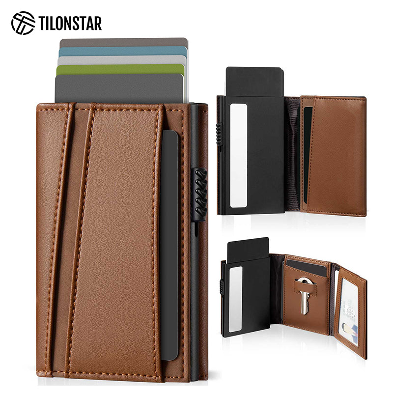 TVC334 - RFID Blocking Minimalist Mens Wallet Pop Up with Coin Pocket and Key Slot