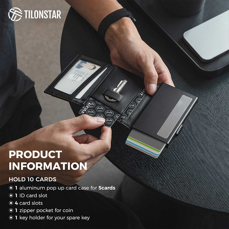 TVC334 - RFID Blocking Minimalist Mens Wallet Pop Up with Coin Pocket and Key Slot