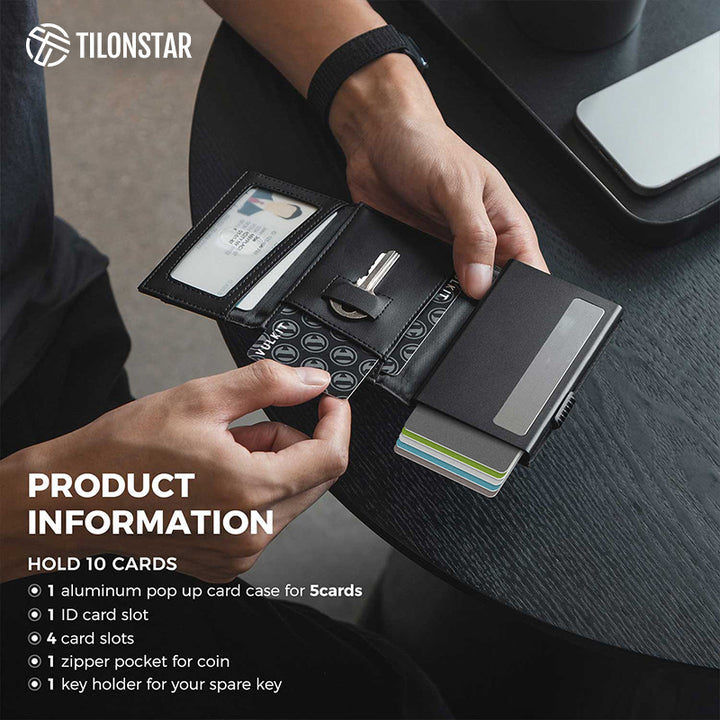 TVC334 - RFID Blocking Minimalist Mens Wallet Pop Up with Coin Pocket and Key Slot