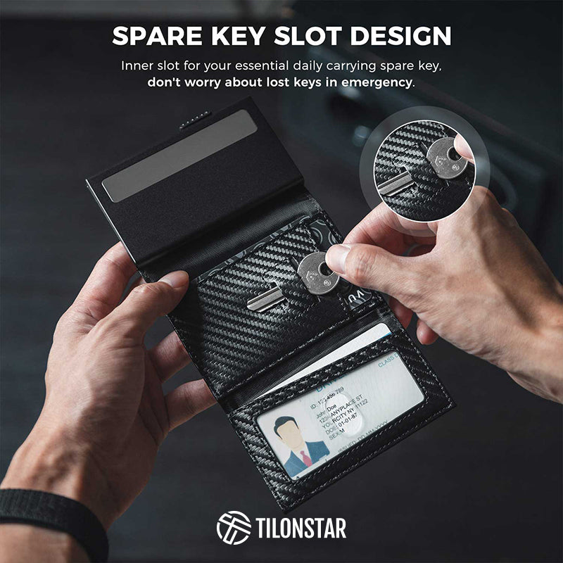 TVC334 - RFID Blocking Minimalist Mens Wallet Pop Up with Coin Pocket and Key Slot