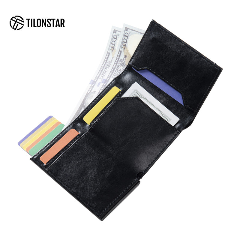 TVC340 - Aluminum Case Leather Pop Out Wallet With Coin Pocket