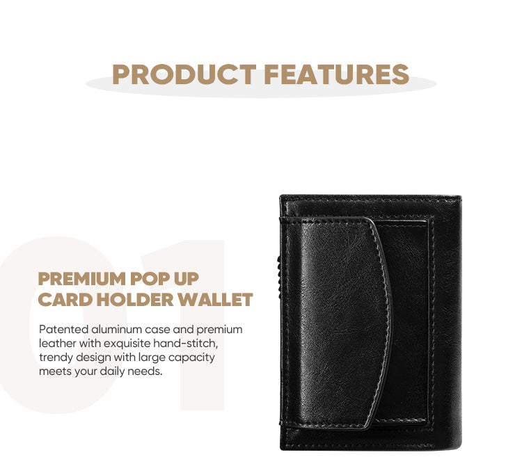 TVC340 - Aluminum Case Leather Pop Out Wallet With Coin Pocket