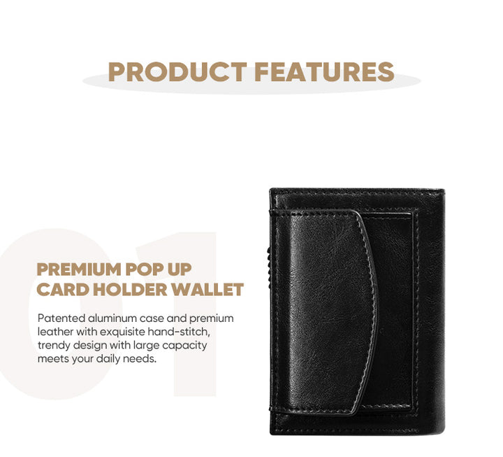 TVC340 - Aluminum Case Leather Pop Out Wallet With Coin Pocket