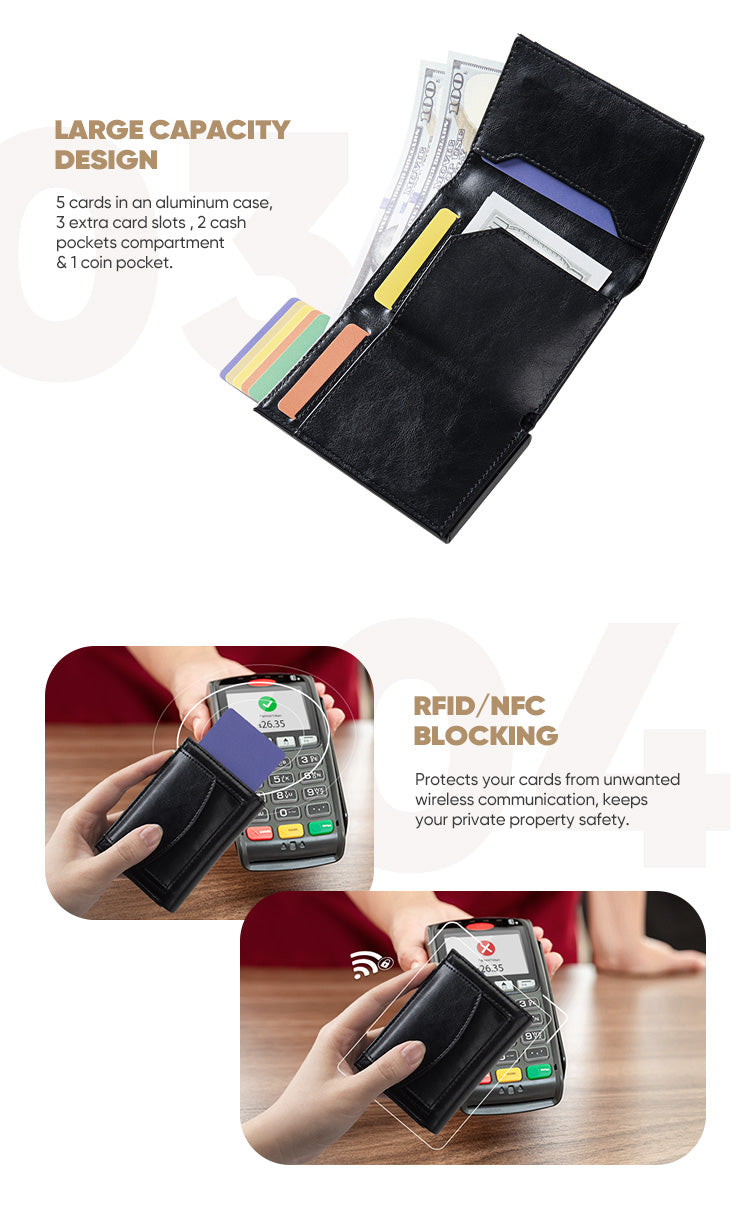 TVC340 - Aluminum Case Leather Pop Out Wallet With Coin Pocket