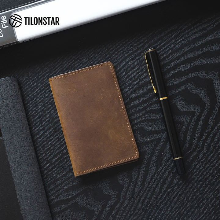 TVW104C - Crazy Horse Genuine Leather Bifold Business Card Holder