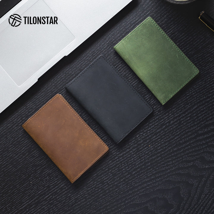 TVW104C - Crazy Horse Genuine Leather Bifold Business Card Holder