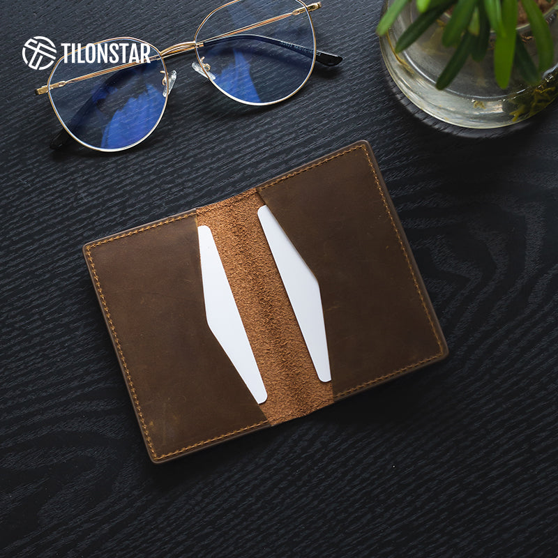 TVW104C - Crazy Horse Genuine Leather Bifold Business Card Holder