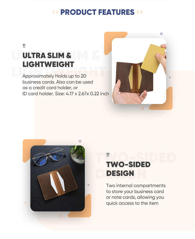 TVW104C - Crazy Horse Genuine Leather Bifold Business Card Holder