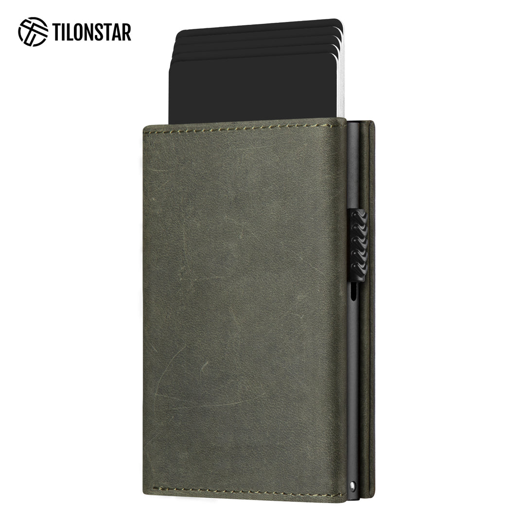 TVC302C Card Holder - Pop Up Crazy Horse Genuine Leather Tri-fold Wallet,TILONSTAR