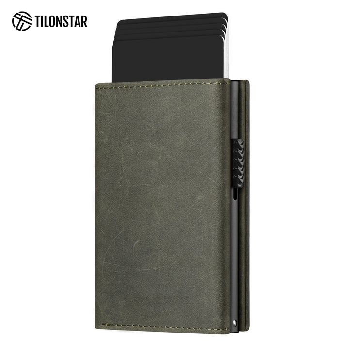 TVC302C Card Holder - Pop Up Crazy Horse Genuine Leather Tri-fold Wallet,TILONSTAR