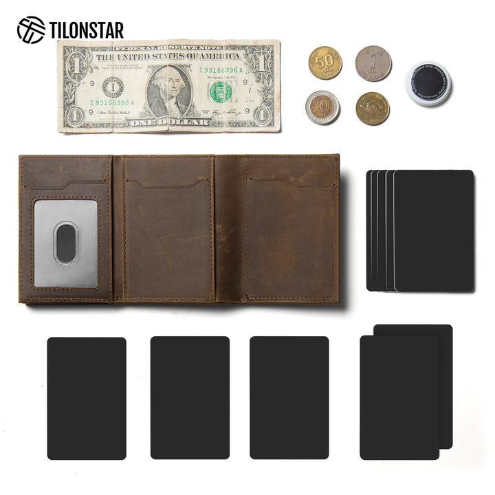 TVC302C Card Holder - Pop Up Crazy Horse Genuine Leather Tri-fold Wallet,TILONSTAR