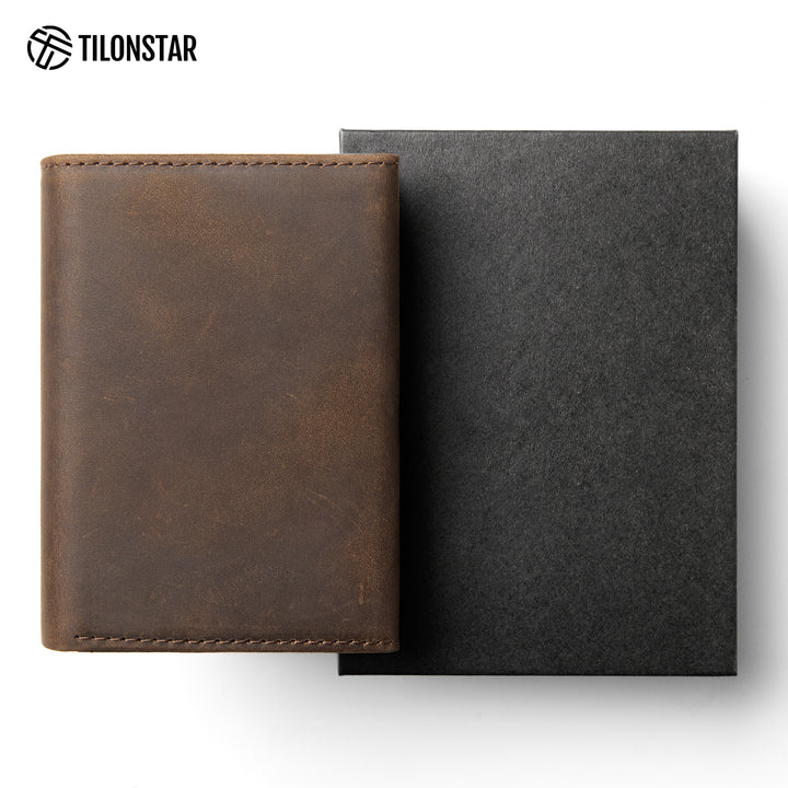 TVC302C Card Holder - Pop Up Crazy Horse Genuine Leather Tri-fold Wallet,TILONSTAR