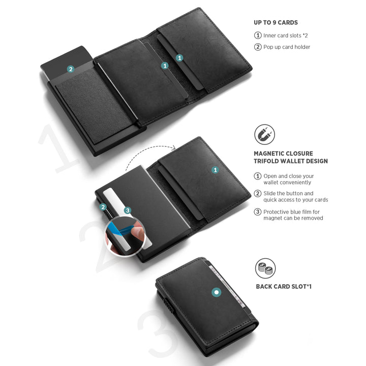 TVC315P - Crazy Horse Genuine Leather Pop-up Wallet，RFID Blocking Slim Minimalist Credit Card Holder