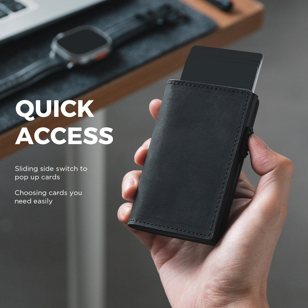 TVC315P - Crazy Horse Genuine Leather Pop-up Wallet，RFID Blocking Slim Minimalist Credit Card Holder
