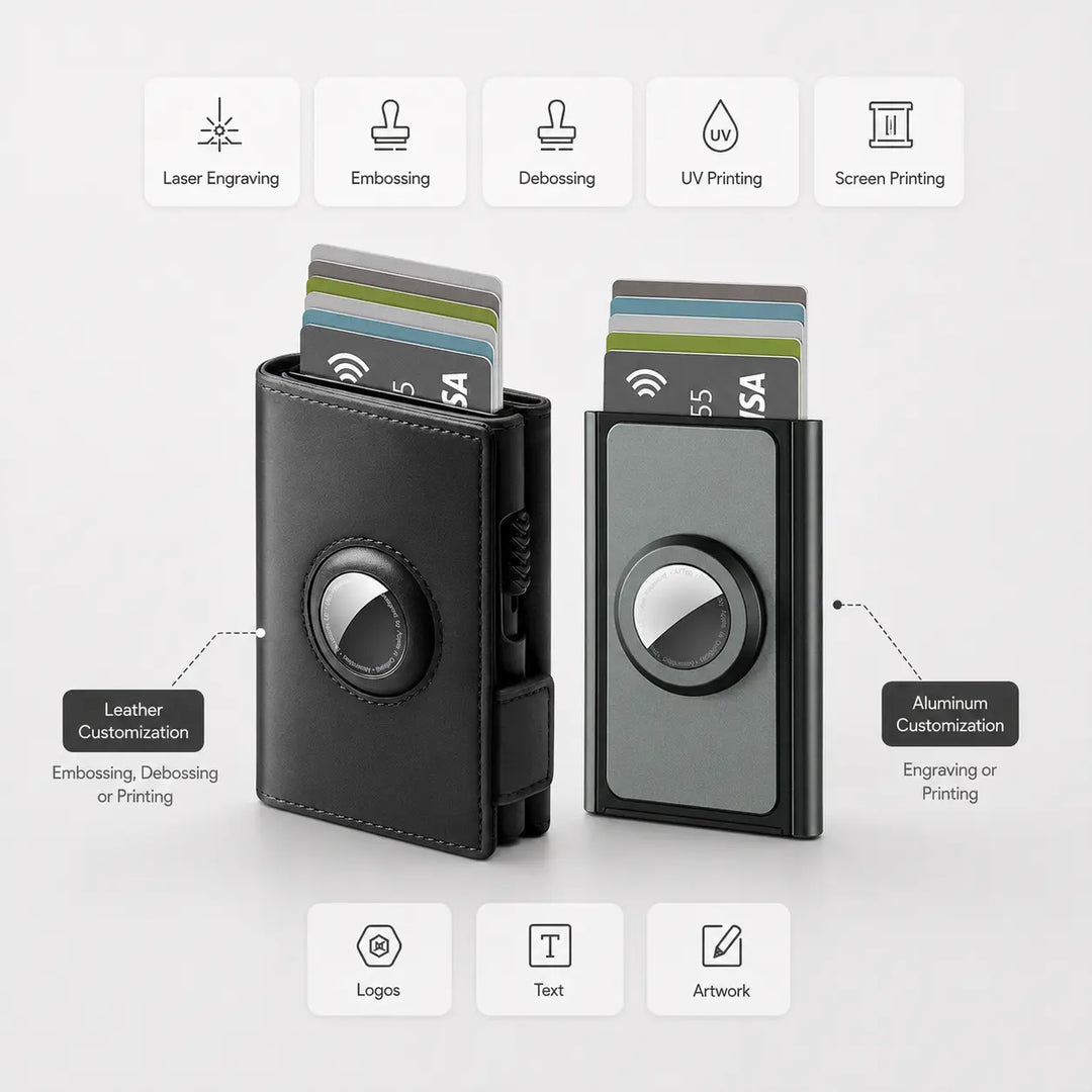 TILONSTAR AirTag wallet customization with logo branding and printing options