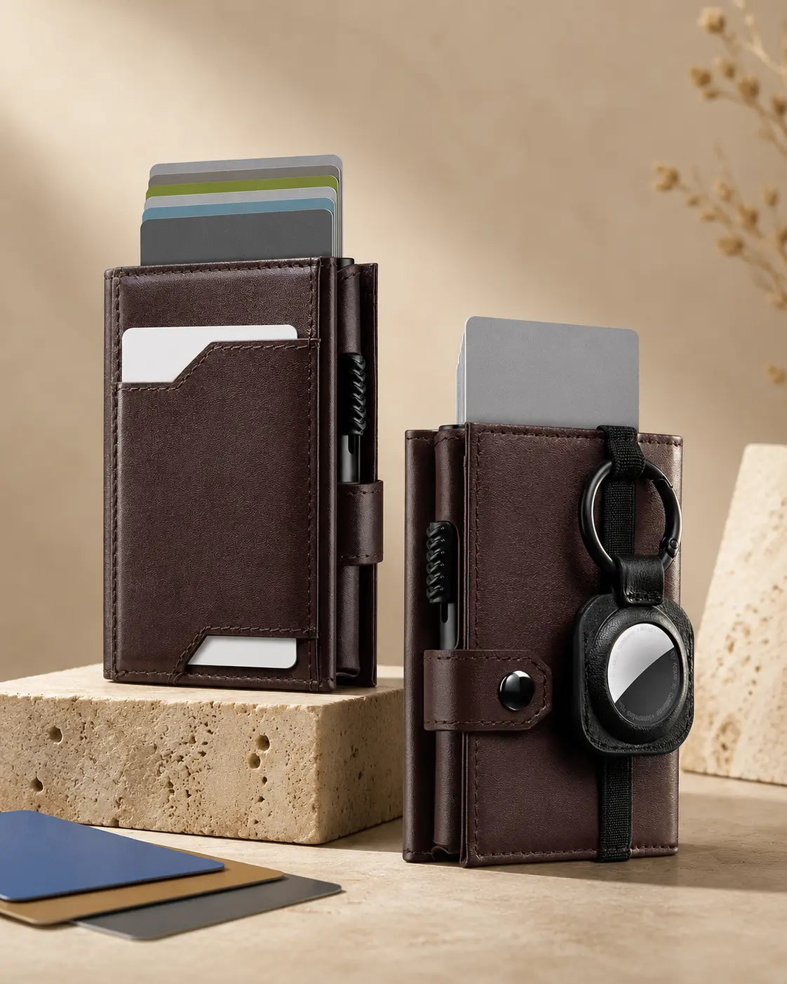 TILONSTAR leather AirTag wallet with integrated tracker holder