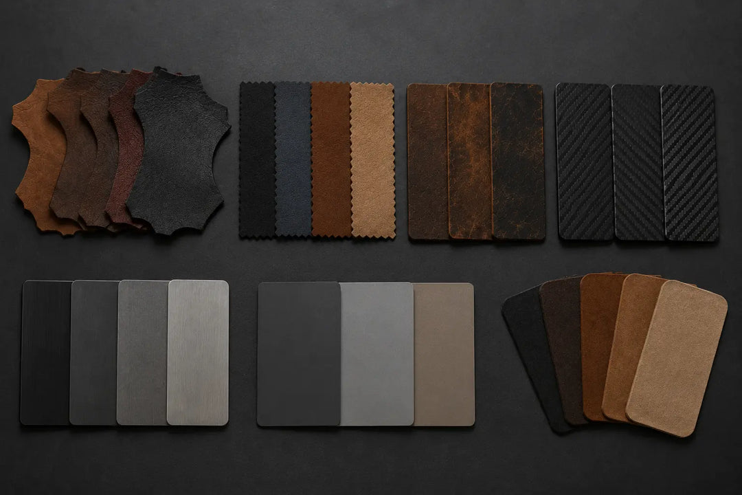 TILONSTAR custom wallet materials including leather aluminum and specialty finishes