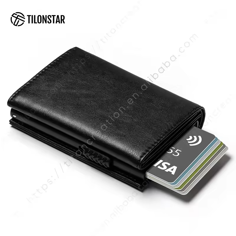 TILONSTAR TVC302W Microfiber Leather Without Zipper Rfid Pop Up Wallet Aluminum Card Case Credit Card Holder